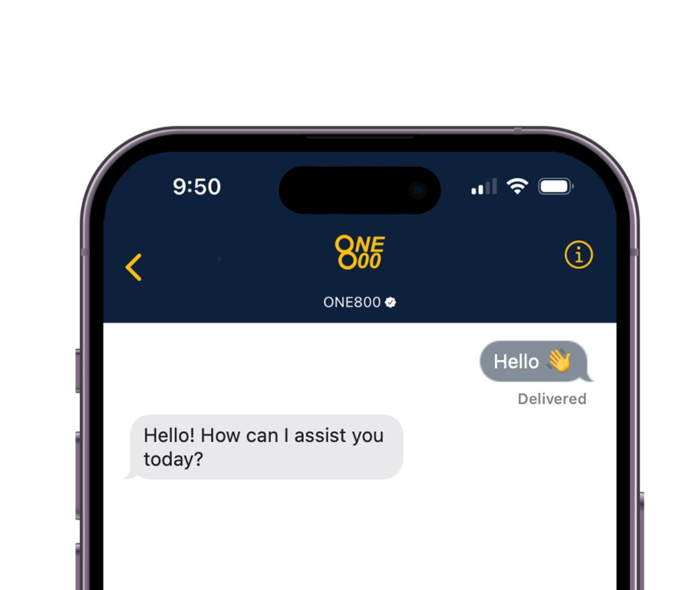 The ONE800 assistant answering inside an iMessage thread