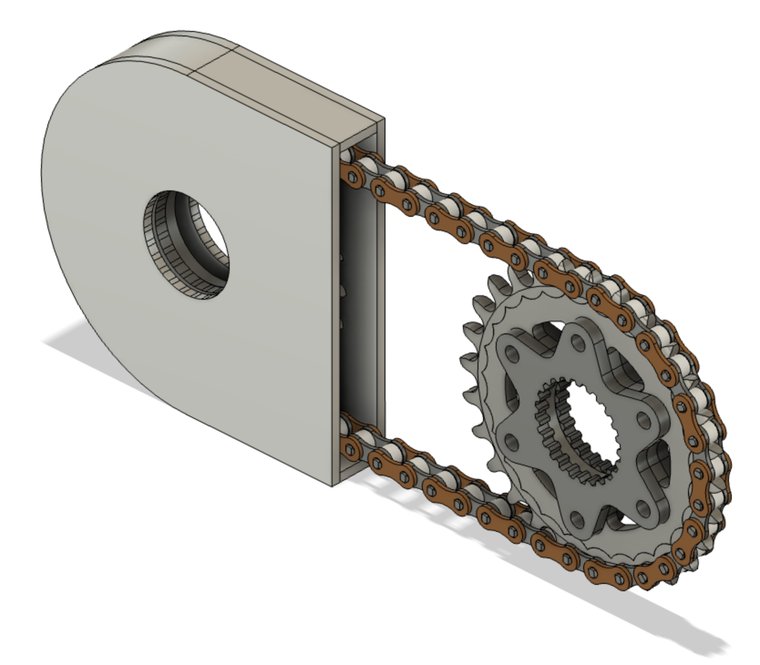 Render of the output carrier driving the chain and the differential sprocket.