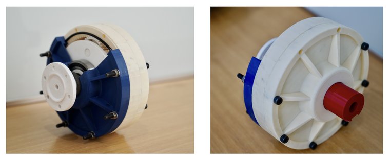 The printed gearbox seen from the output end.
