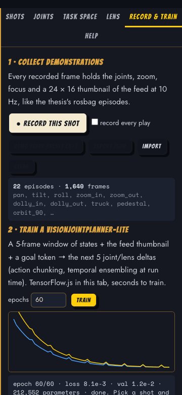 The record and train tab of the studio