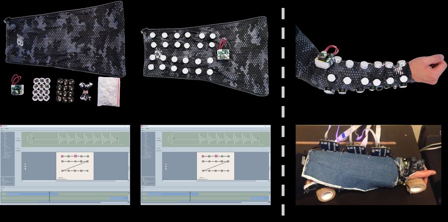 A sleeve of vibration units used to display phonemes on the forearm.