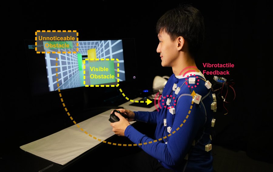 A vibrotactile vest used for drone collision avoidance feedback.