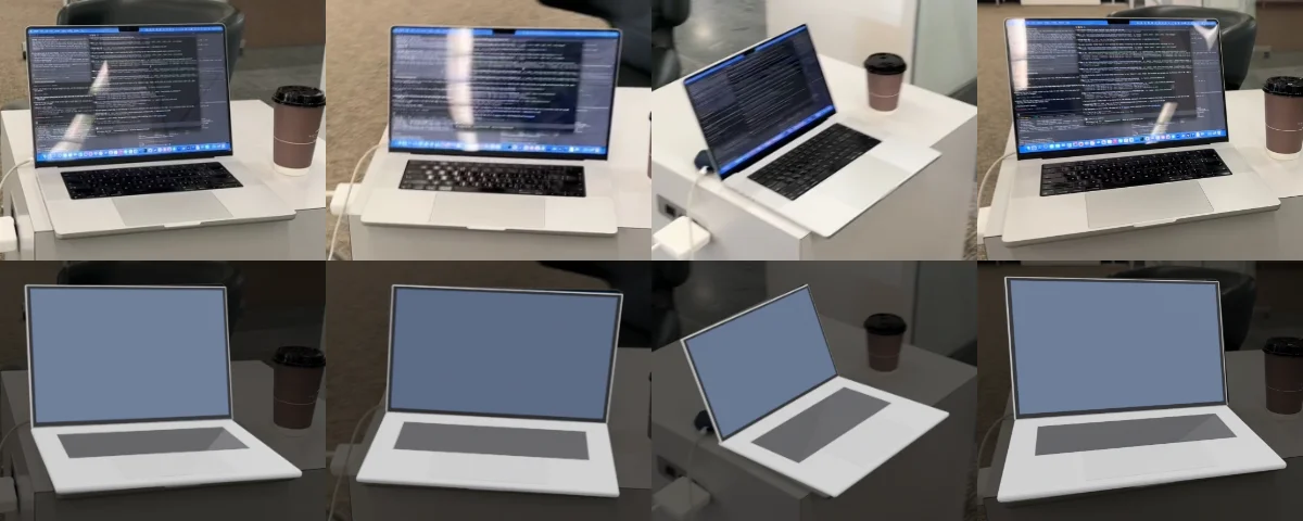 Video frames of the laptop above the AgentSTAR part model rendered from the same cameras
